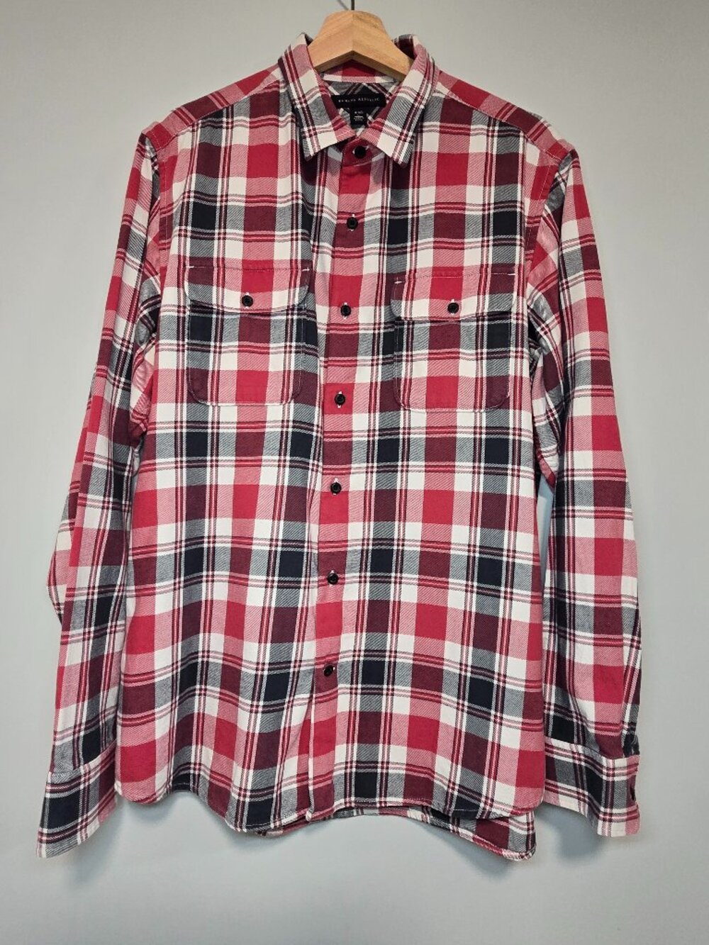 BR Men's Relaxed-Fit Plaid Cotton Twill Shirt SZ L 16-16.5